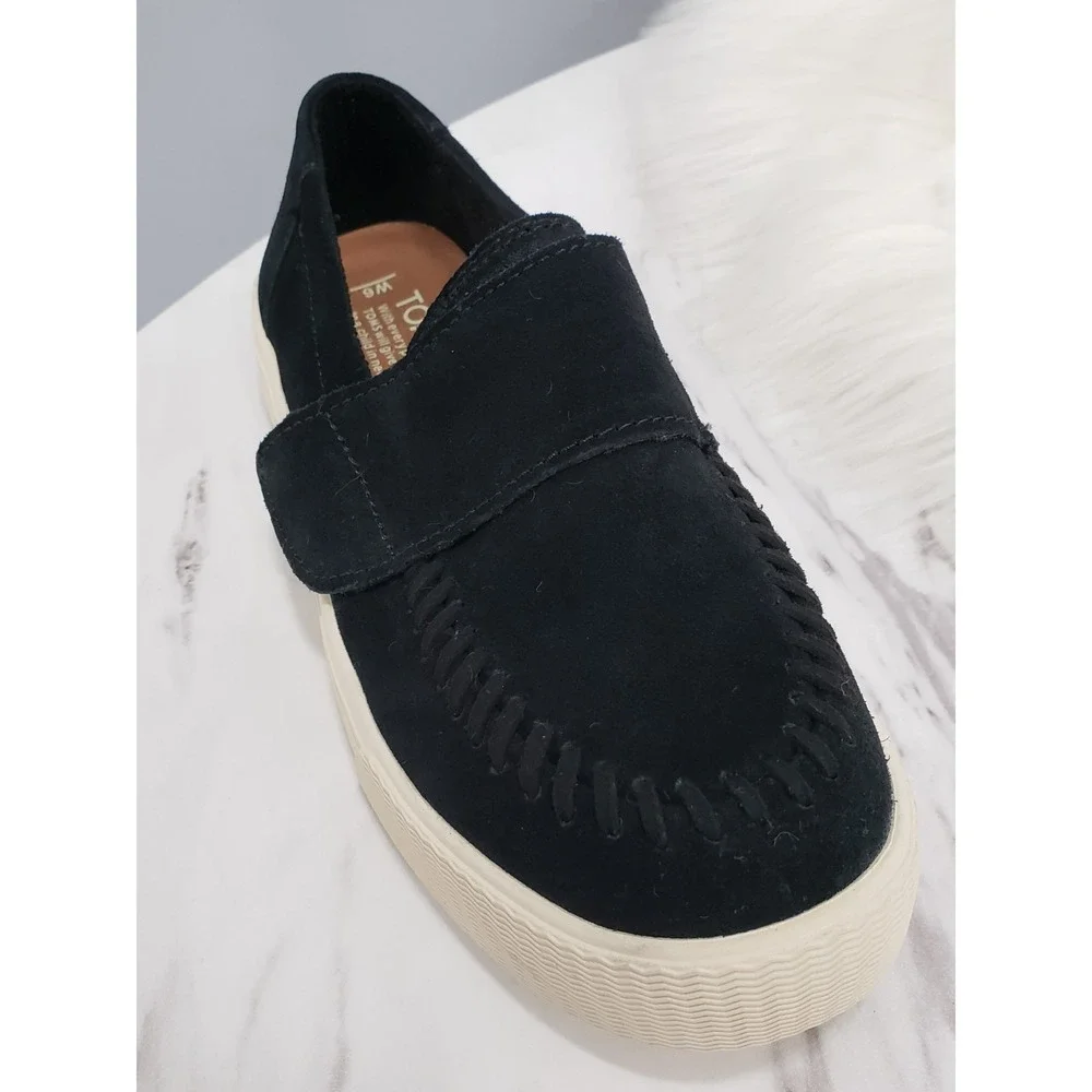 TOMS Altair Black Felt Suede Sneakers Women's Size 5.5 Slip on Hook-n-Loop Strap